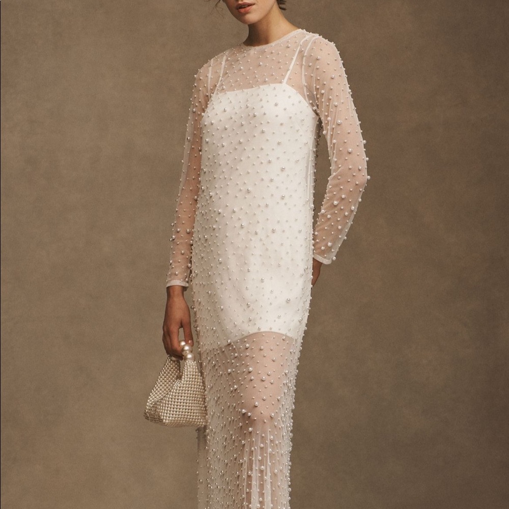 Anthropologie BHLDN willow sheer pearl maxi shift dress
